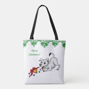 Frohe Weihnachten! Welpe mit Bell und Ball Tasche