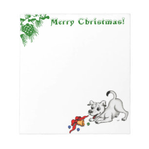 Frohe Weihnachten! Welpe mit Glocke und Ball Notizblock