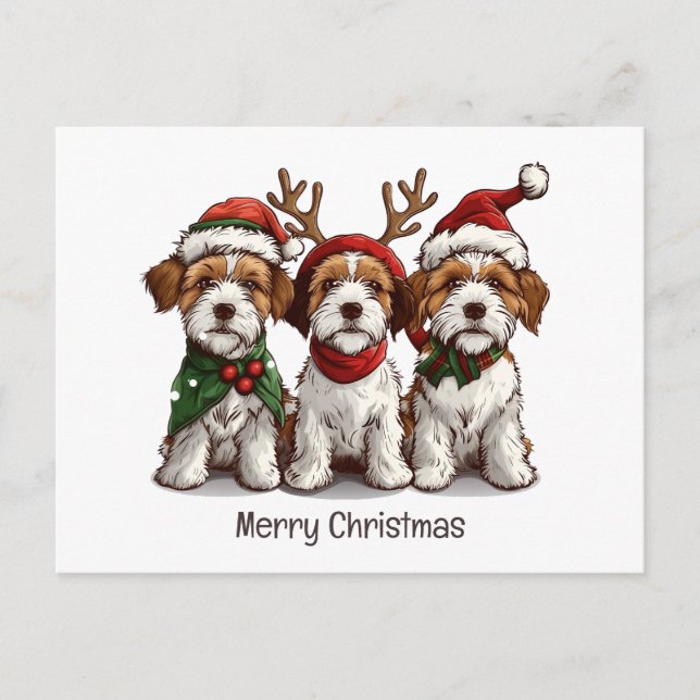 Frohe Weihnachten Welsh Wire Fox Terrier Hunde Postkarte (Vorderseite)