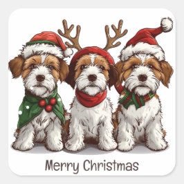 Frohe Weihnachten Welsh Wire Fox Terrier Hunde Quadratischer Aufkleber