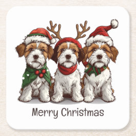 Frohe Weihnachten Welsh Wire Fox Terrier Hunde Rechteckiger Pappuntersetzer