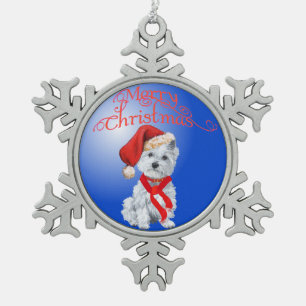 Frohe Weihnachten Westie-Ornament Schneeflocken Zinn-Ornament