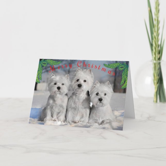 Frohe Weihnachten - Westies im Schnee Karte (Vorderseite)