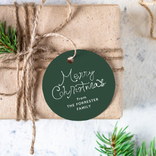 Frohe Weihnachten whimmsige Schrift grüne Geschenk Geschenkanhänger