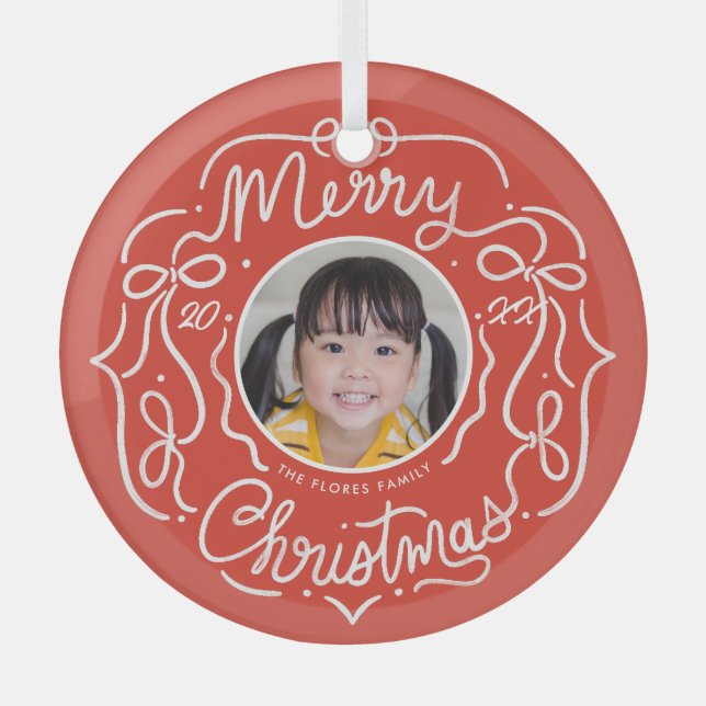 Frohe Weihnachten Whimsical Doodle Foto Ornament Aus Glas (Vorderseite)