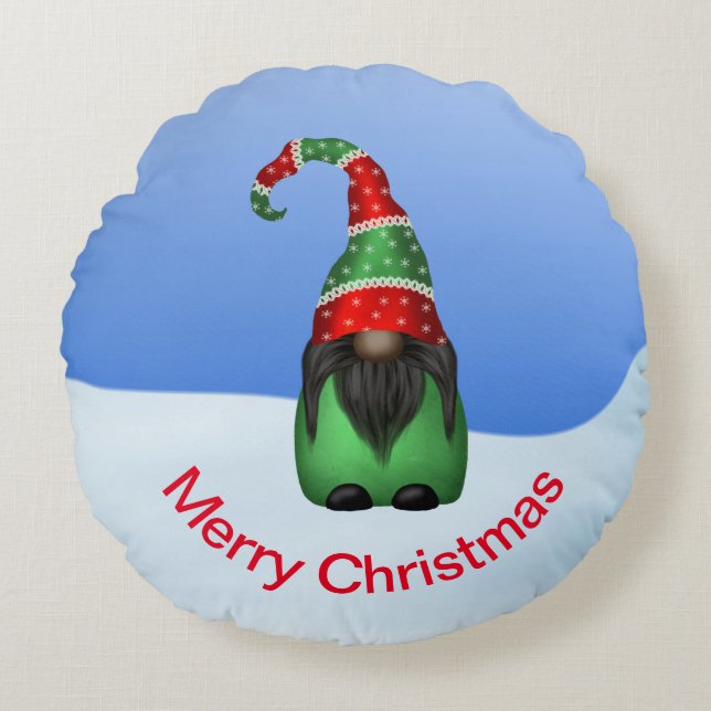 Frohe Weihnachten Whimsical Gnome Rundes Kissen (Vorderseite)