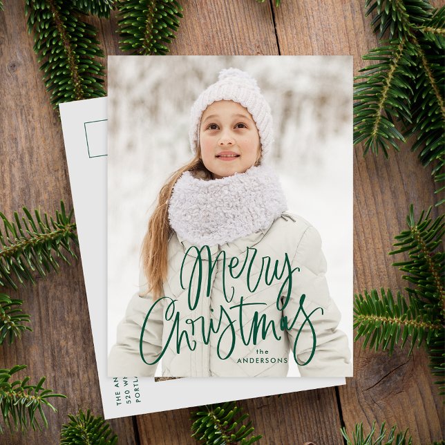 Frohe Weihnachten Whimsical Green Script Foto (Von Creator hochgeladen)