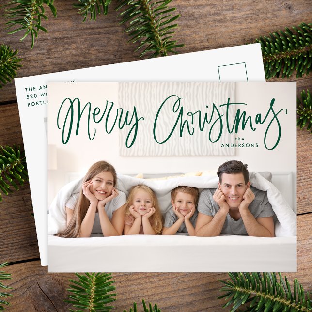 Frohe Weihnachten Whimsical Green Script Foto (Von Creator hochgeladen)