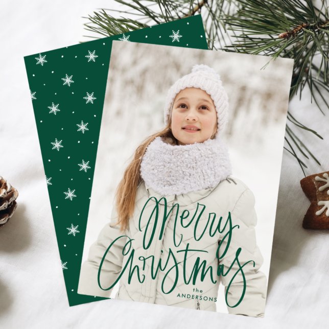 Frohe Weihnachten Whimsical Green Script Foto (Von Creator hochgeladen)