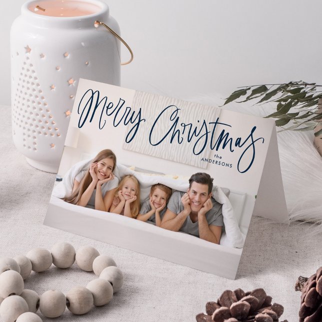 Frohe Weihnachten Whimsical Navy Script Foto (Von Creator hochgeladen)
