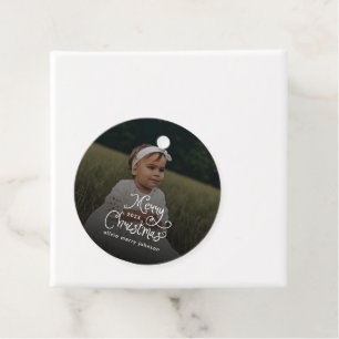 Frohe Weihnachten Whimsical Schrift Baby-Foto Geschenkanhänger