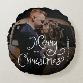 Frohe Weihnachten Whimsical Schrift  Benutzerdefin Rundes Kissen