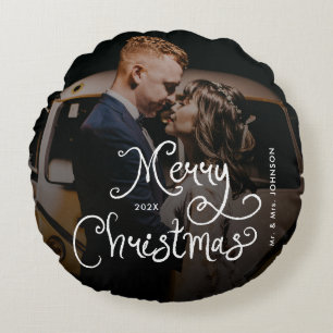 Frohe Weihnachten Whimsical Script Benutzerfoto  Rundes Kissen