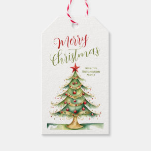 Frohe Weihnachten Whimsical Tree Familienname Geschenkanhänger