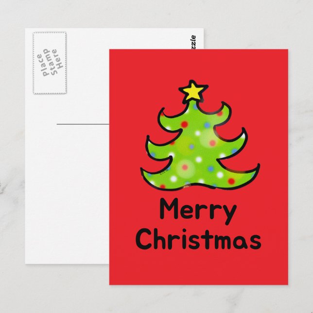 Frohe Weihnachten Whimsical Tree  Postkarte (Vorne/Hinten)