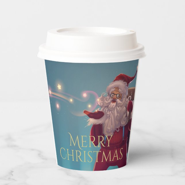 Frohe Weihnachten Whimsical Weihnachtsmann Pappbecher (Vorderseite)