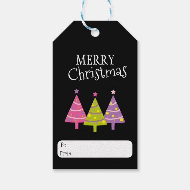 Frohe Weihnachten Whimsikale Bäume Geschenkanhänger (Vorderseite)
