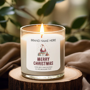 Frohe Weihnachten   Whimsische Weihnachtsmann Kerz Quadratischer Aufkleber