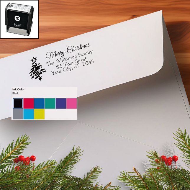 Frohe Weihnachten White Black Modern Holiday Permastempel (Merry Christmas White Black Modern Holiday Self-inking Stamp)