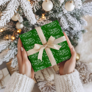 Frohe Weihnachten White Festive Retro Typografie Geschenkpapier