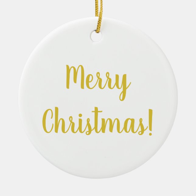 Frohe Weihnachten White Gold Typografie Festival Keramik Ornament (Vorne)