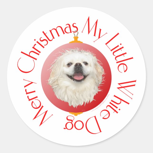 Frohe Weihnachten White Pekingese Runder Aufkleber (Vorderseite)