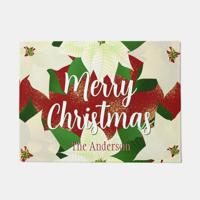 Frohe Weihnachten White Poinsettia Doormat Fußmatte (Vorderseite)