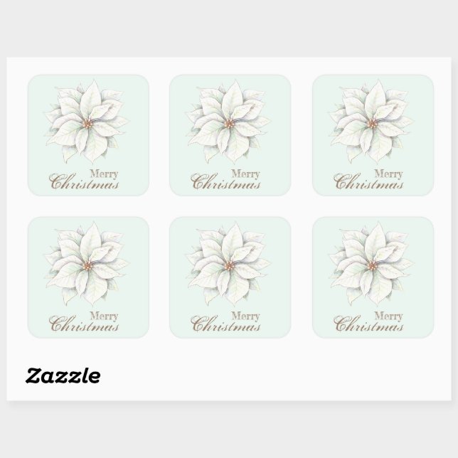 Frohe Weihnachten White Poinsettia Square Sticker (Blatt)