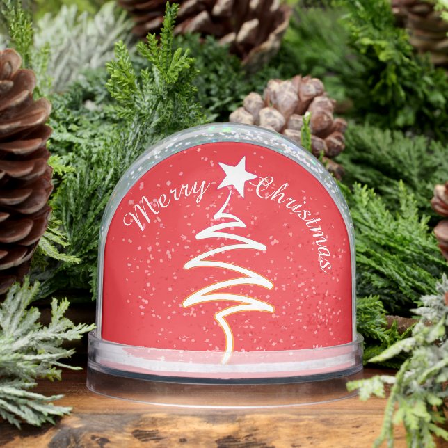 Frohe Weihnachten White Scribble Tree + Star Red Schneekugeln (Winter)