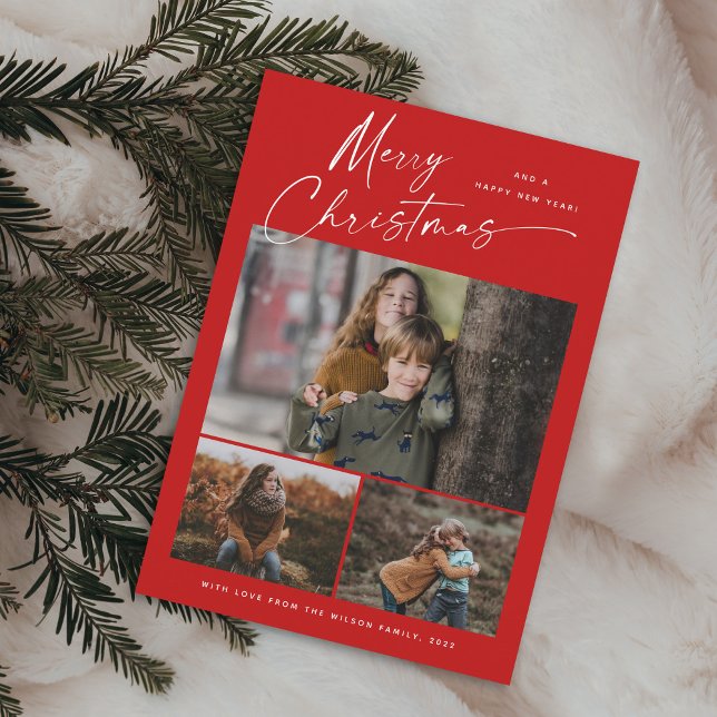 Frohe Weihnachten White Script 3 Foto Collage (Von Creator hochgeladen)