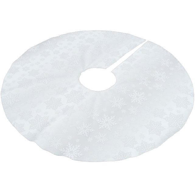Frohe Weihnachten White Snowflake Satin Polyester Weihnachtsbaumdecke (Schrägansicht)