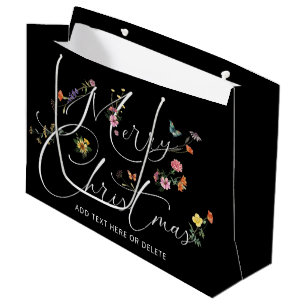 Frohe Weihnachten Wilde Blume Urlaub Schwarz Moder Große Geschenktüte