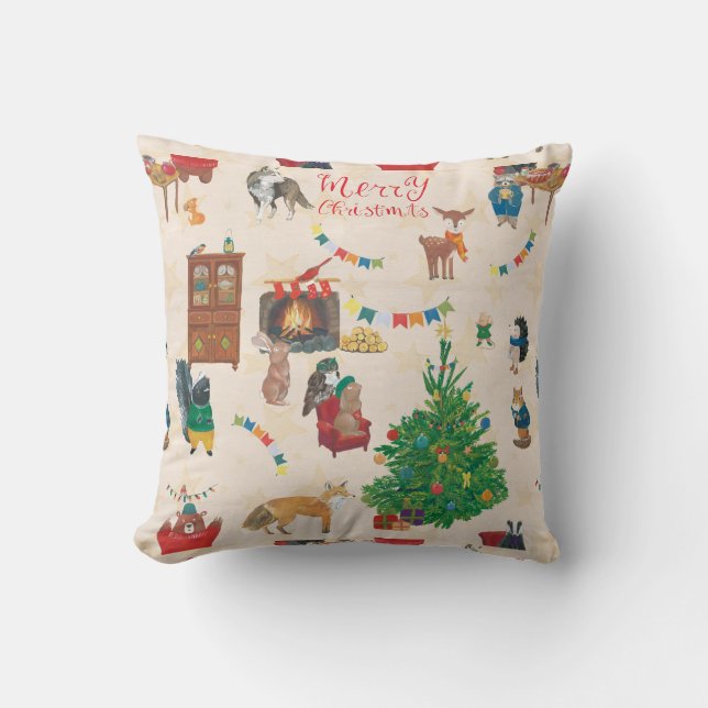 Frohe Weihnachten Wildlife Fun Kissen (Vorderseite)