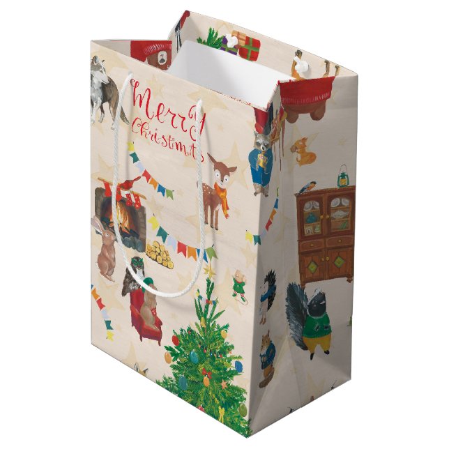 Frohe Weihnachten Wildlife Fun Mittlere Geschenktüte (Rückseite Schrägansicht)