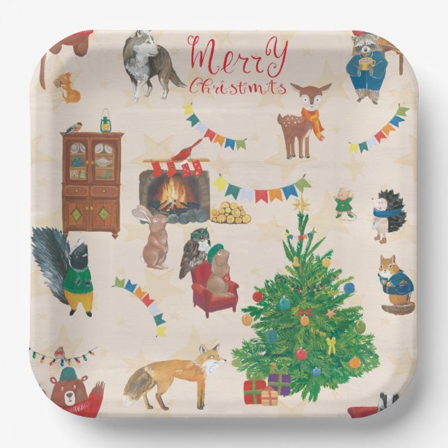 Frohe Weihnachten Wildlife Fun Pappteller (Vorderseite)