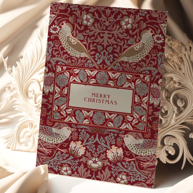 Frohe Weihnachten William Morris Strawberry Thief Karte (Von Creator hochgeladen)