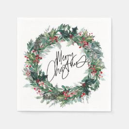 Frohe Weihnachten Winter Berry Wreath Urlaub Serviette