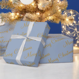 Frohe Weihnachten Winter Blue Calligraphy Geschenkpapier