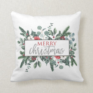 Frohe Weihnachten Winter blühende Schwarz Kariert Kissen