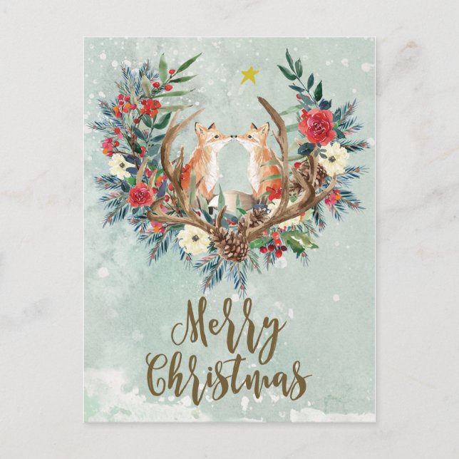 Frohe Weihnachten Winter Blumenfüchse Postkarte (Vorderseite)