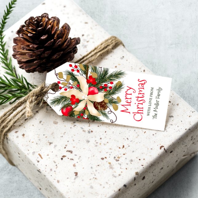 Frohe Weihnachten Winter Blumenstrauß Aquarell Geschenkanhänger (Merry Christmas winter floral bouquet watercolor Gift Tags)