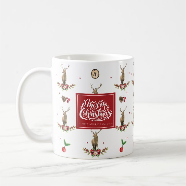Frohe Weihnachten Winter Deer Muster Personalisier Kaffeetasse (Links)