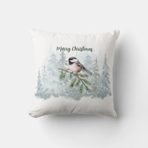 Frohe Weihnachten Winter Fichte Meise Kissen
