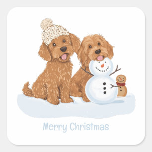 Frohe Weihnachten Winter Goldendoodle Hund Schneem Quadratischer Aufkleber