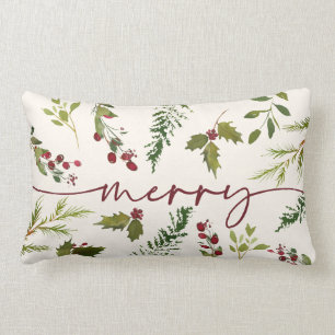 Frohe Weihnachten Winter Holly Berry Greenery Lendenkissen