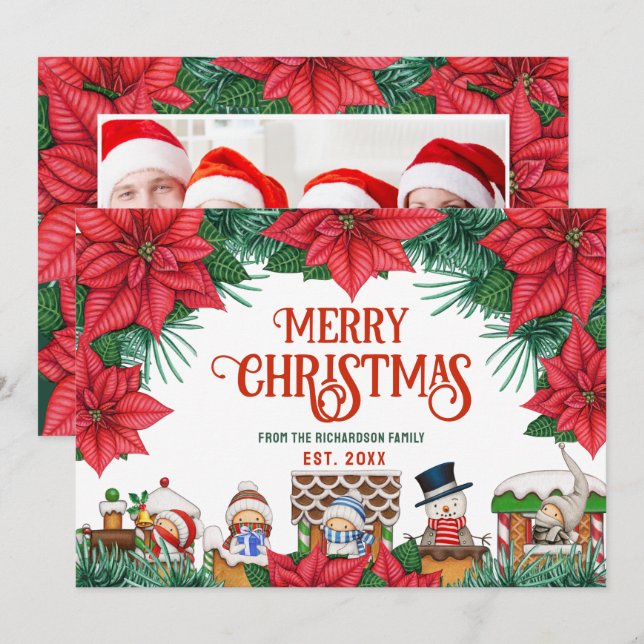 Frohe Weihnachten Winter Poinsettia Red Custom Fot (Vorne/Hinten)