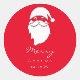 Frohe Weihnachten Winter Silver Gray Red Santa Runder Aufkleber