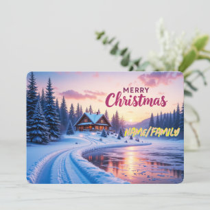 Frohe Weihnachten Winterhütte Sonnenuntergang