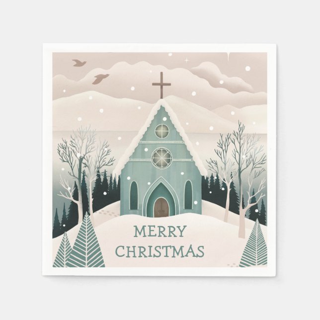 Frohe Weihnachten | Winterurlaub Religiöse Kirche Serviette (Vorderseite)