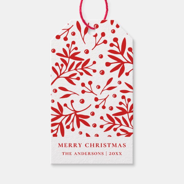 Frohe Weihnachten. Winterurlaub Rote Blumenbeere Geschenkanhänger (Vorderseite)
